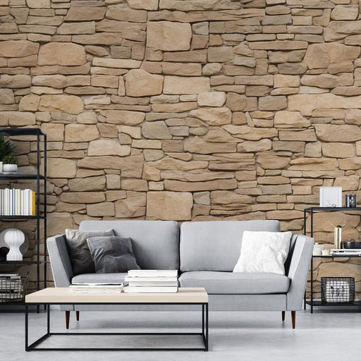 Stone wall wallpaper mural | stones of different sizes - Carving wallpaper