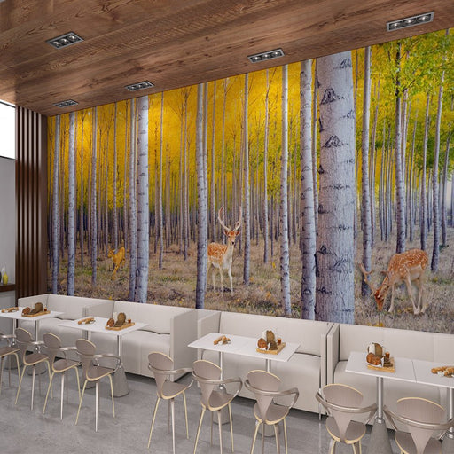 Straight trunk wallpaper mural | poplar forest - Carving wallpaper