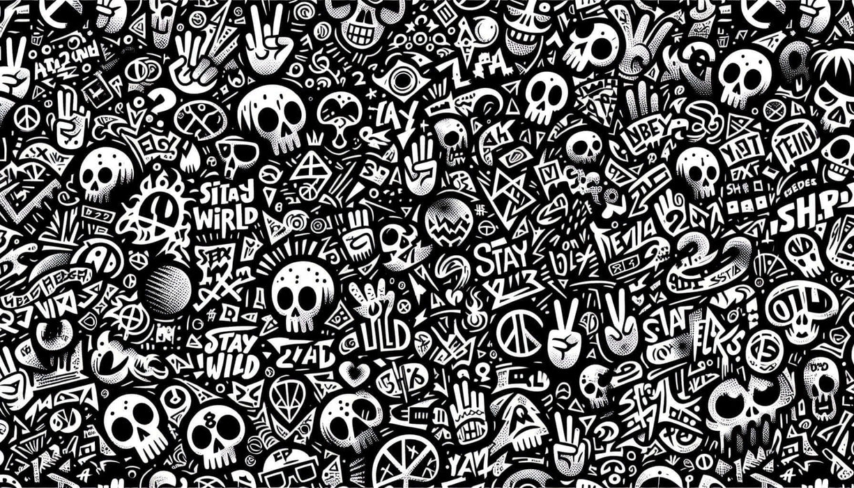 Street art mural wallpaper | Black and white skull decoration