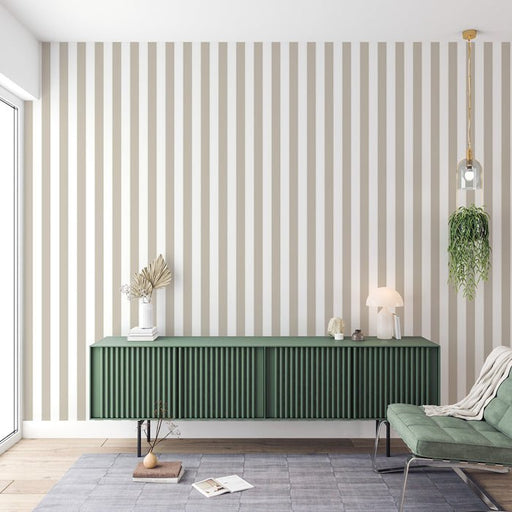 Striped wallpaper mural | beige and white vertical - Carving wallpaper