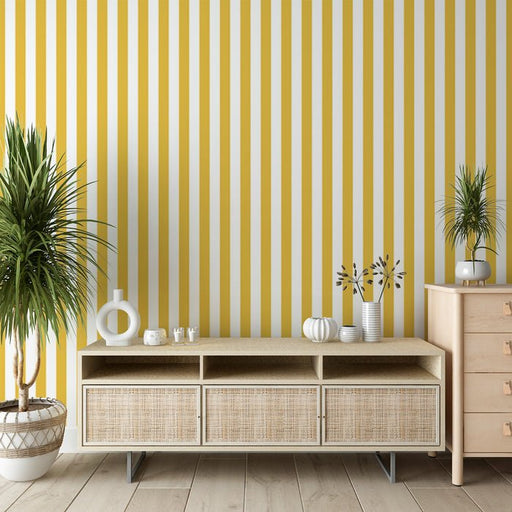 Striped Wallpaper Mural | Yellow and White Vertical - Carving wallpaper