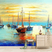 Sunset Boat Wallpaper mural | A magnificent painting of the harbour sunset - Carving wallpaper