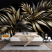 The composition of black and gold wallpaper with gold and black leaves - Carving wallpaper