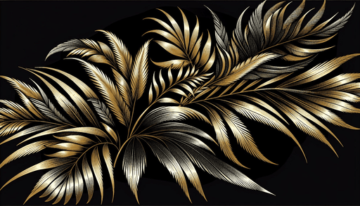 The composition of black and gold wallpaper with gold and black leaves - Carving wallpaper