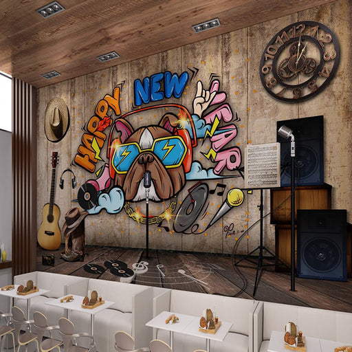 The dog wallpaper mural with a bright smile | has a festive and lively feeling - Carving wallpaper