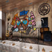 The dog wallpaper mural with a bright smile | has a festive and lively feeling - Carving wallpaper