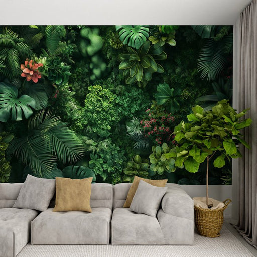 Thick foliage wallpaper mural | Tropical vegetation - Carving wallpaper
