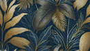 Toilet Wallpaper Mural | Golden Leaves on Midnight Blue Background - Carving wallpaper