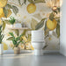 Toilet Wallpaper Mural | Golden Lemons and Flowers in Soft Watercolor - Carving wallpaper