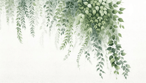 Toilet wallpaper mural | Hanging leaves in soft green shadows - Carving wallpaper