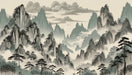 Tranquil Chinese Landscape Wallpaper Mural: Pine Trees, Mountains & Flying Birds for Bedroom/Living Room