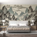 Tranquil Chinese Landscape Wallpaper Mural: Pine Trees, Mountains & Flying Birds for Bedroom/Living Room