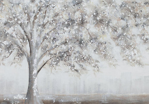 Tree Shadow Oil Painting Wallpaper Mural | Abstract Tree Shadow - modern minimalist tree silhouette in gray tones with textured snowfall pattern