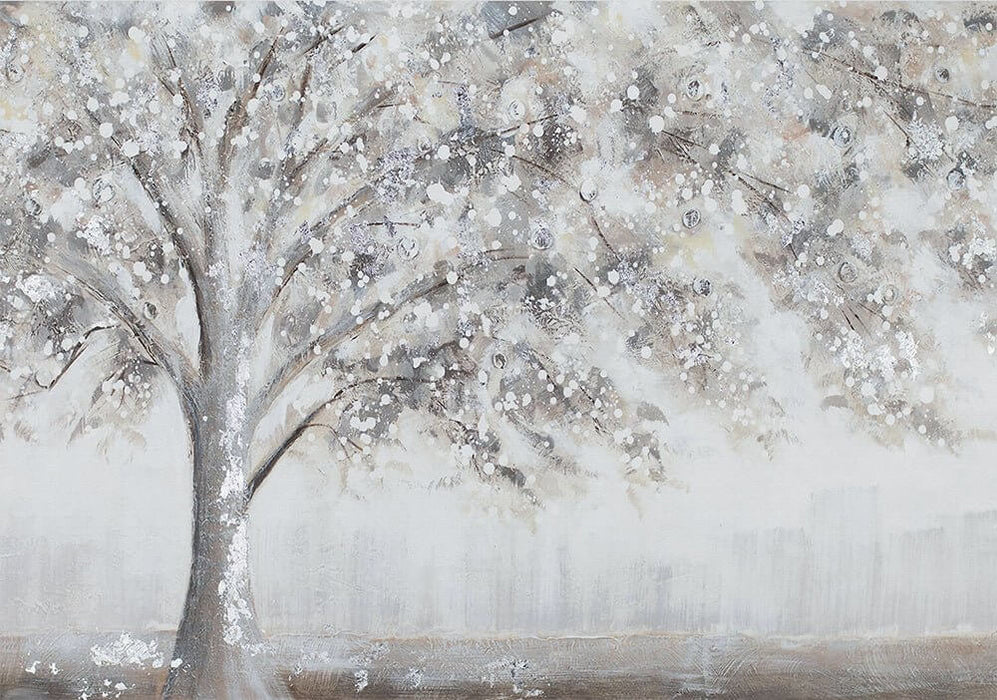 Tree Shadow Oil Painting Wallpaper Mural | Abstract Tree Shadow - modern minimalist tree silhouette in gray tones with textured snowfall pattern