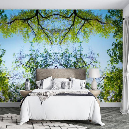 Tree Top Blue Sky Mural | Tree Branch Wallpaper - Carving wallpaper