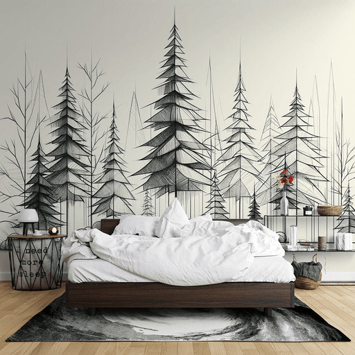 Tree Wallpaper Fir Forest Sketch - Carving wallpaper