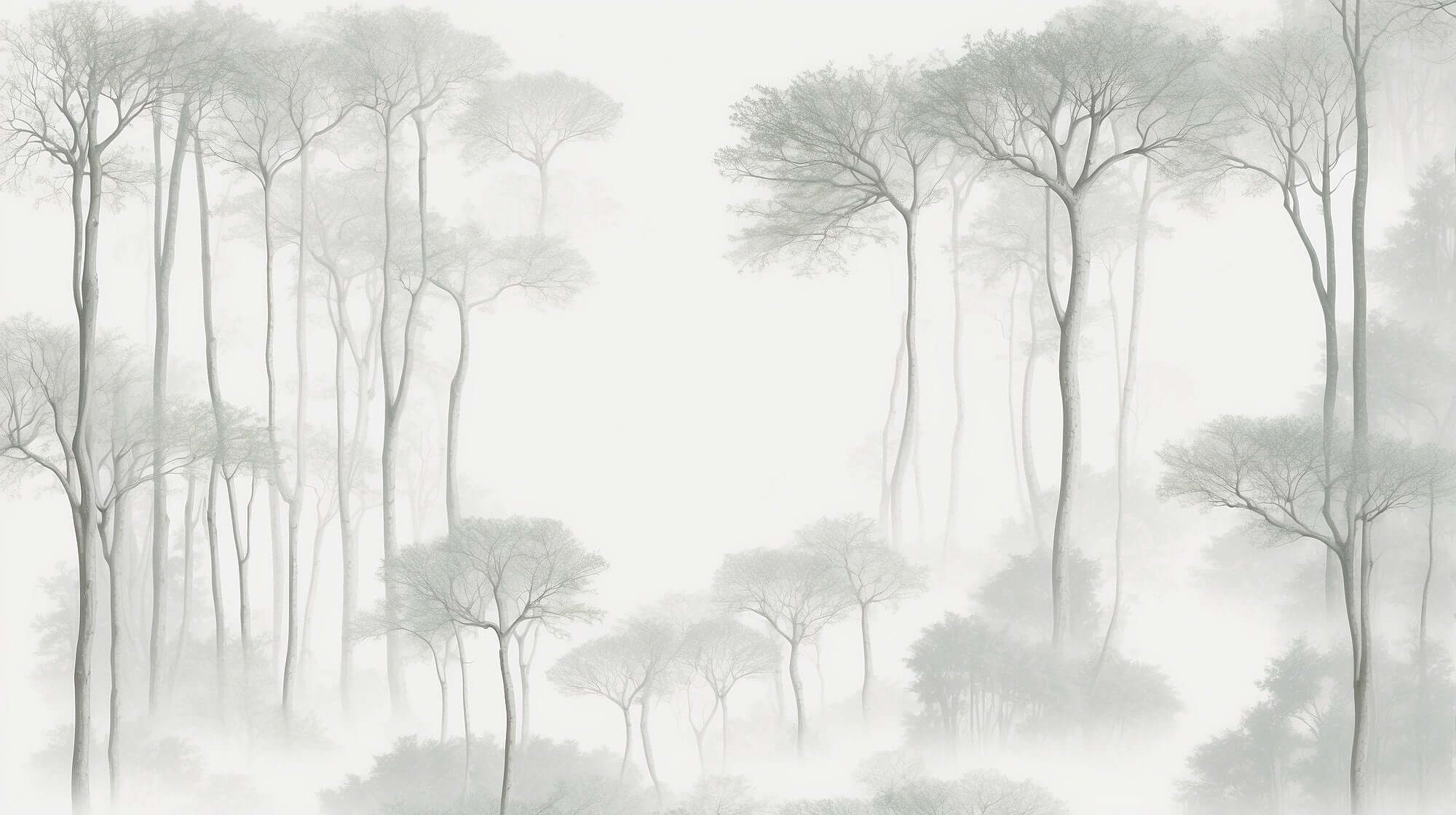 Neutral Forest misty forest tree wallpaper | Serene Neutral Landscape Mural — Carving ...