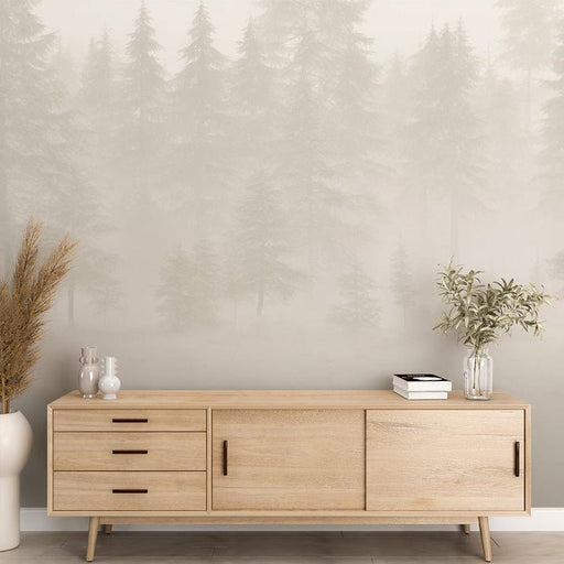Tree Wallpaper Mural | Abies Forest Neutral Tone - Carving wallpaper