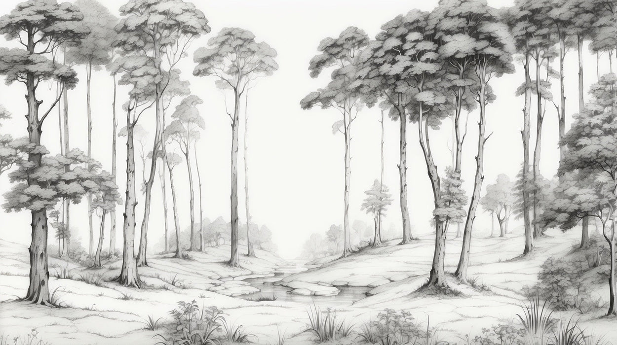 Tree Wallpaper Mural | Black and White Animated Forest - Carving wallpaper
