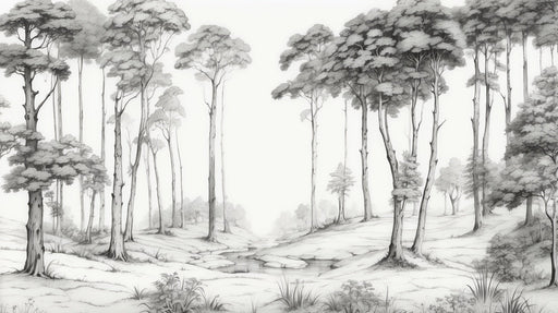 Tree Wallpaper Mural | Black and White Animated Forest - Carving wallpaper