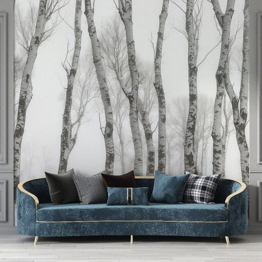Tree Wallpaper Mural | Black and White Birch Forest - Carving wallpaper