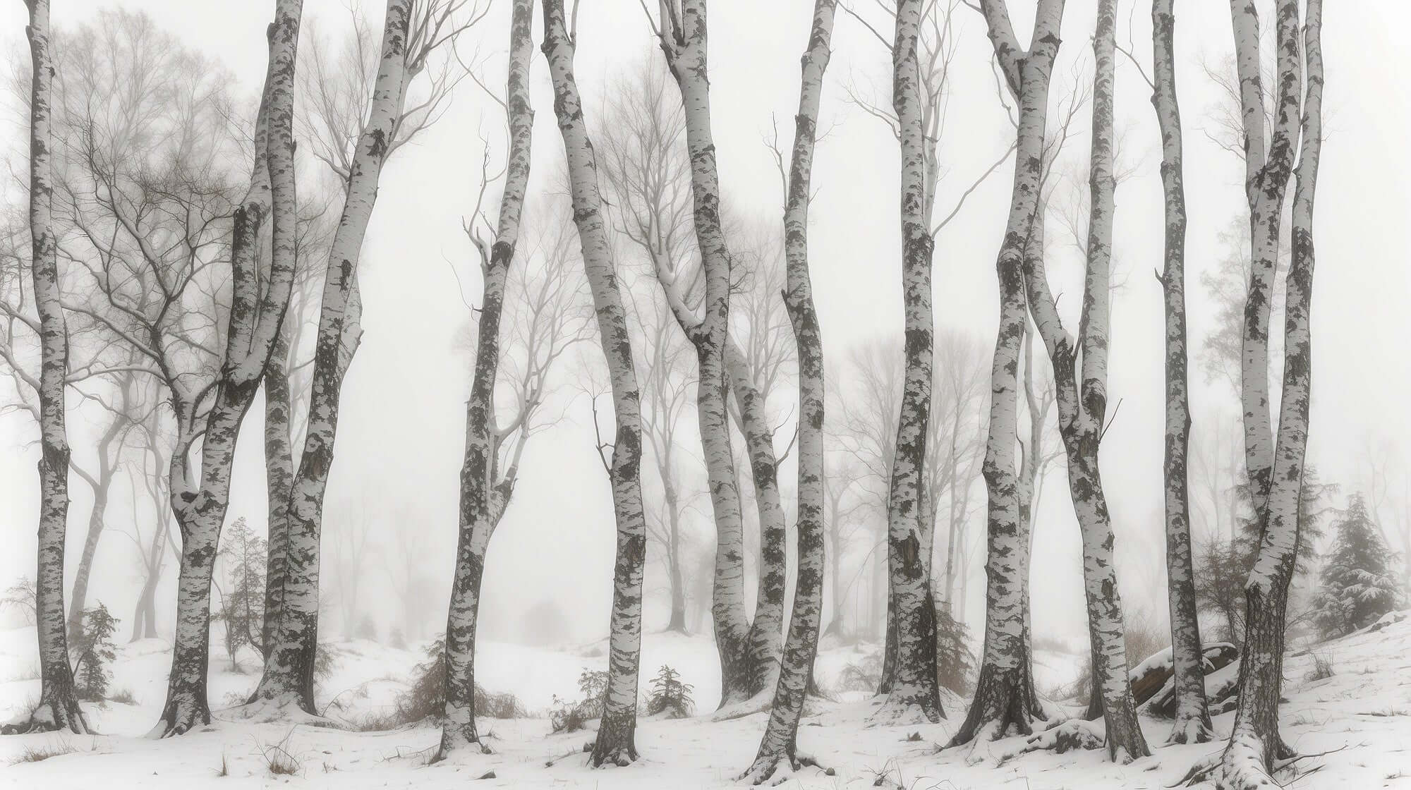 black and white birch forest wallpaper | Tree Wallpaper Mural — Carving ...