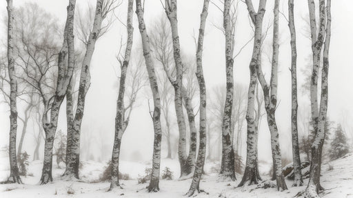 Tree Wallpaper Mural | Black and White Birch Forest - Carving wallpaper