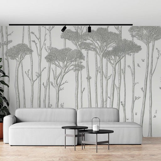 Tree wallpaper mural | Black and white forest - Carving wallpaper