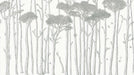 Tree wallpaper mural | Black and white forest - Nordic minimalist line art forest scene with tall slender trees, birds, leaves on light background