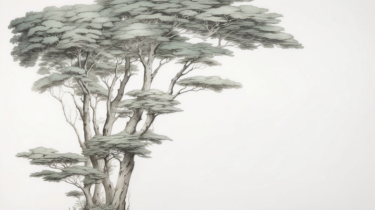 Tree wallpaper mural | Branches and leaves dyed with light ink - Carving wallpaper