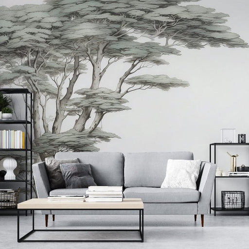 Tree wallpaper mural | Branches and leaves dyed with light ink - Carving wallpaper