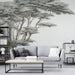 Tree wallpaper mural | Branches and leaves dyed with light ink - Carving wallpaper