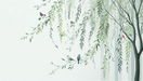 Tree wallpaper mural | Green drooping leaves and colorful birds - Carving wallpaper