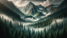 Tree Wallpaper Mural | Illustrations of Mountains and Firs - Carving wallpaper