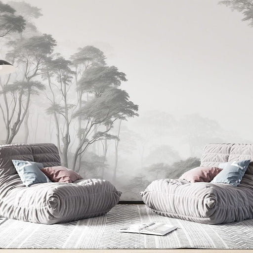 Tree Wallpaper Mural | Realism in the Misty Forest - Carving wallpaper