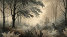 Tree wallpaper mural | Retro black and white fern forest - Carving wallpaper