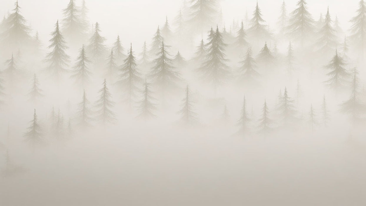 Tree wallpaper mural | Shadow and fog of fir forest - Carving wallpaper