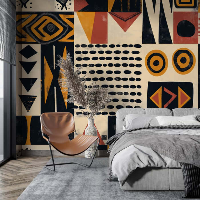 Tribal Geometric Wallpaper Mural - African Inspired Living Room Feature Wall