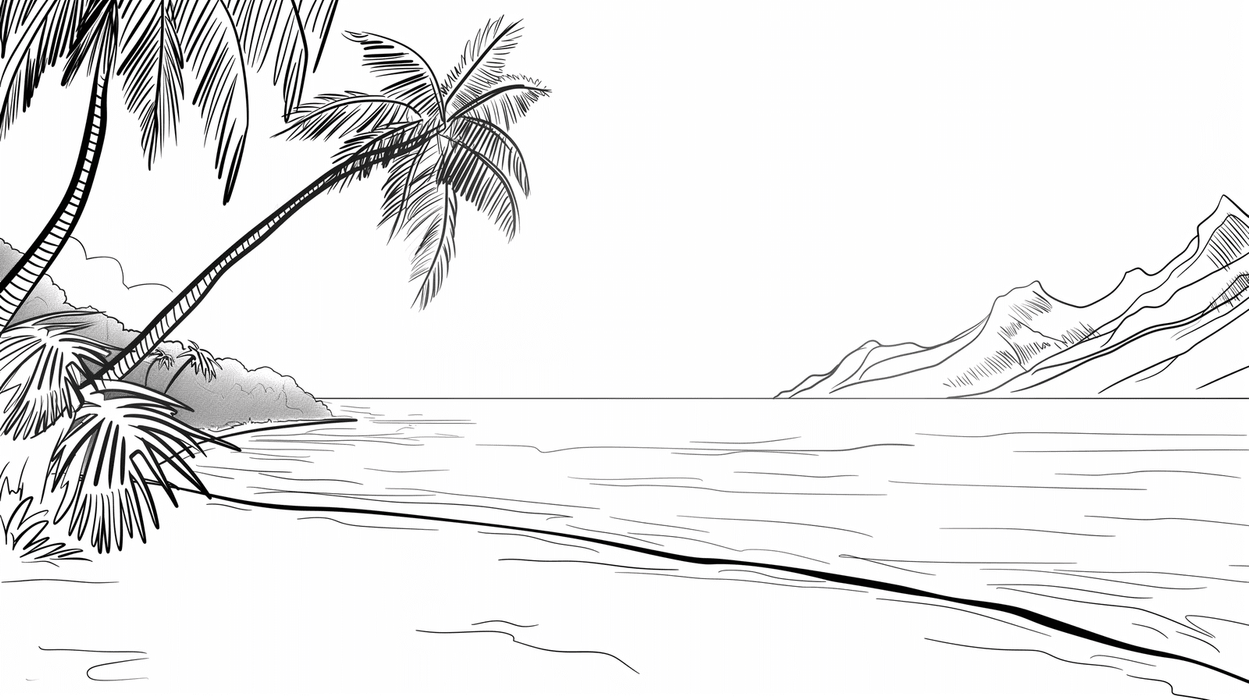 Tropical Beach Wallpaper Mural | Black and White Style - Carving wallpaper