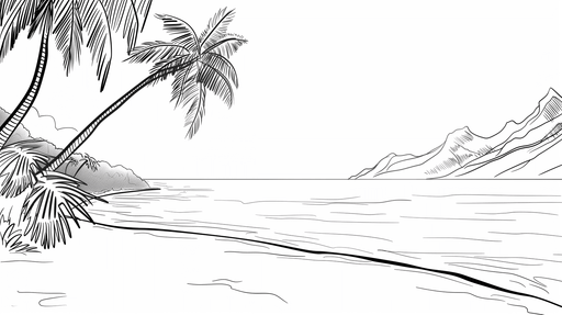 Tropical Beach Wallpaper Mural | Black and White Style - Carving wallpaper