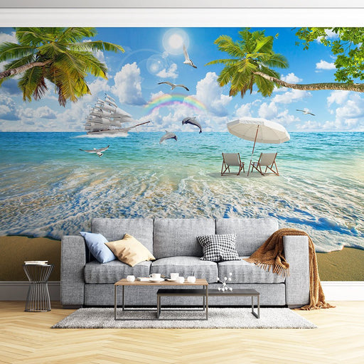 Tropical Beach Wallpaper Mural | Palm Trees - Carving wallpaper