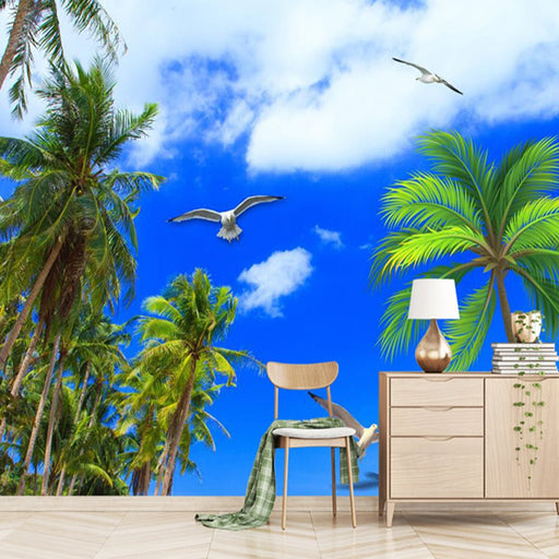 Tropical beach wallpaper mural | Standing coconut trees - Carving wallpaper