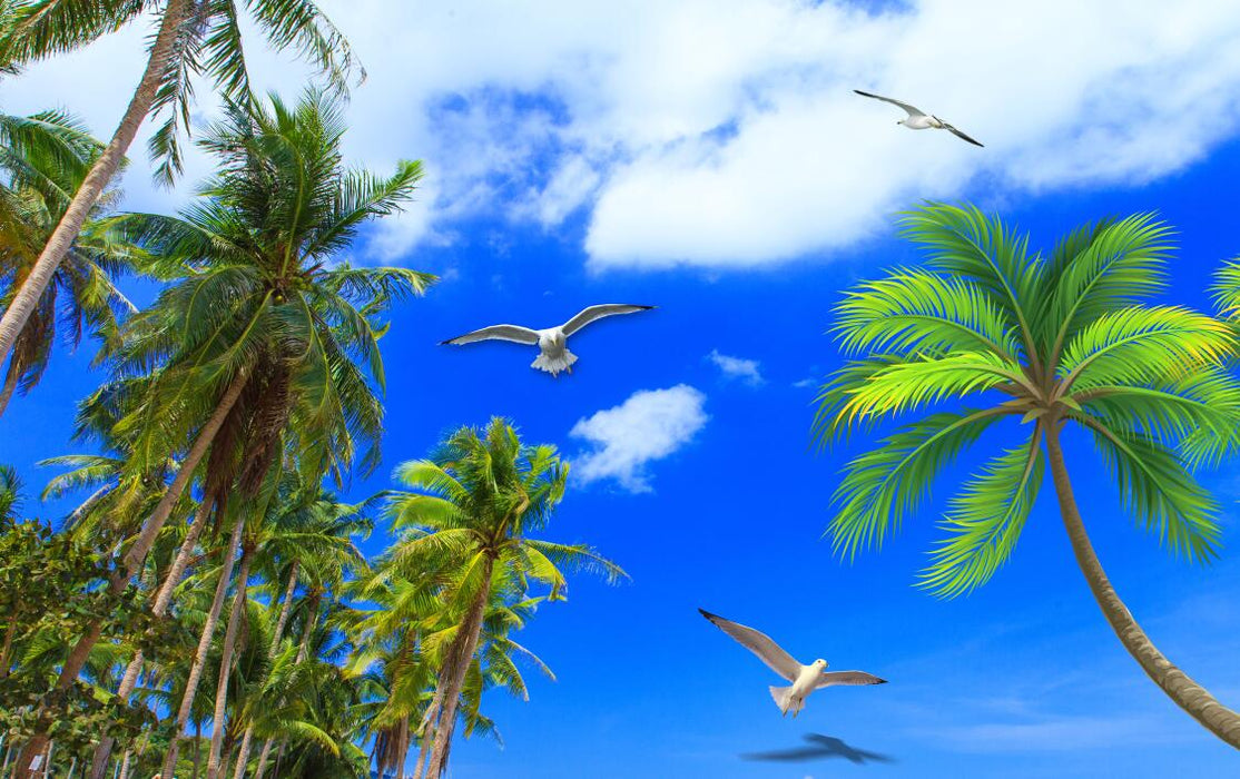 Tropical beach wallpaper mural | Standing coconut trees - Carving wallpaper