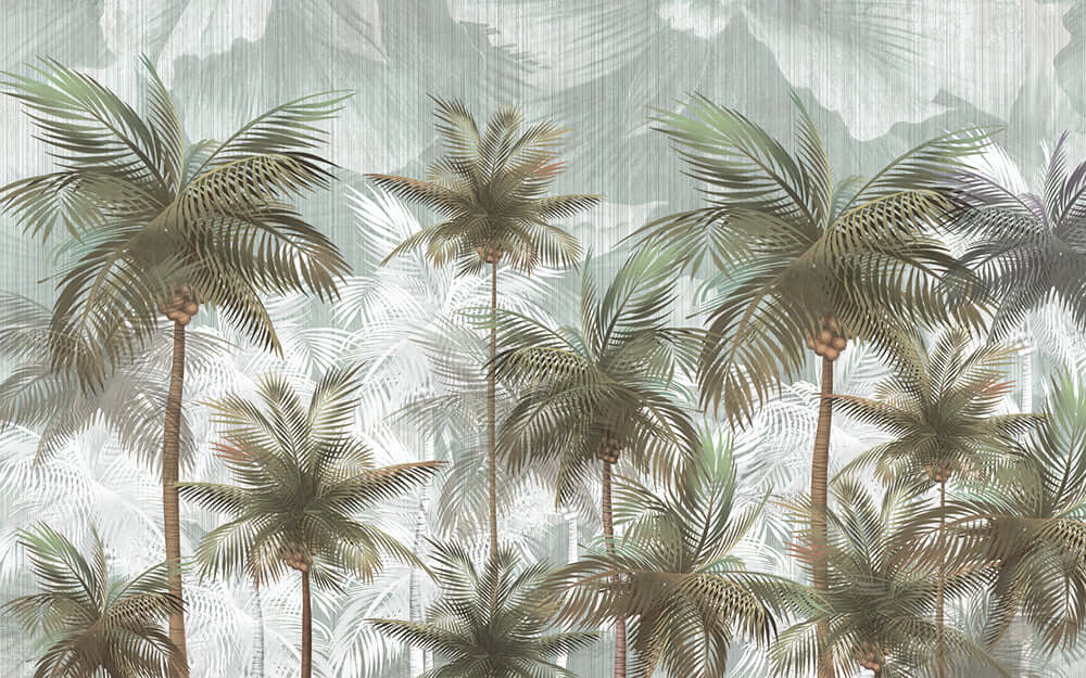 Tropical Coconut Grove Wallpaper – Natural Escape for Living Room & Bedroom with palm trees 3D island landscape