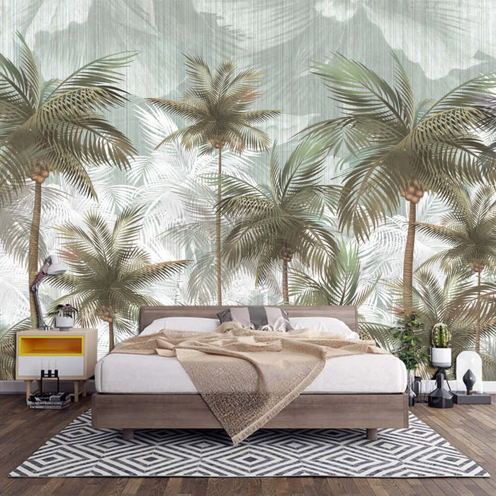 Tropical Coconut Grove Wallpaper – Natural Escape for Living Room & Bedroom — 3D island landscape with palm trees for serene, tropical bedroom and living room decor