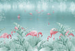 Tropical Flamingo Oasis Wallpaper Mural – Mint Waters & Botanical Elegance