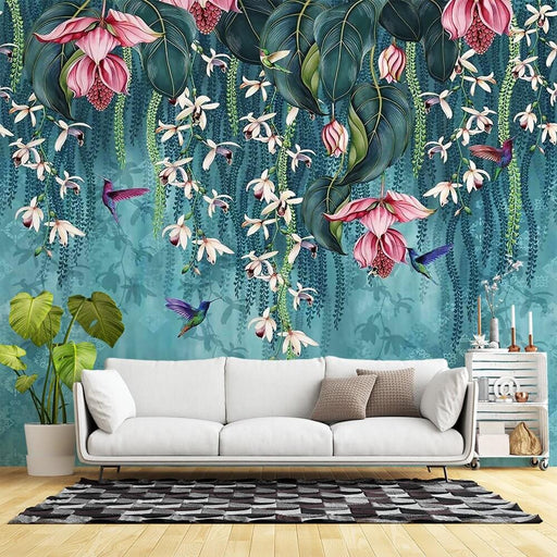 Tropical flower and bird hanging wallpaper mural living room bedroom forest decoration