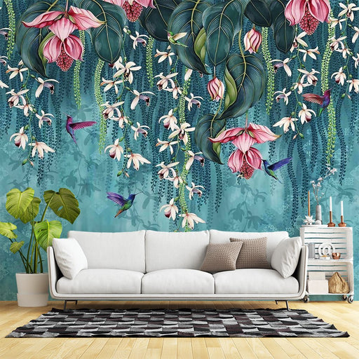 Tropical flower and bird hanging wallpaper mural living room bedroom forest decoration - Carving wallpaper