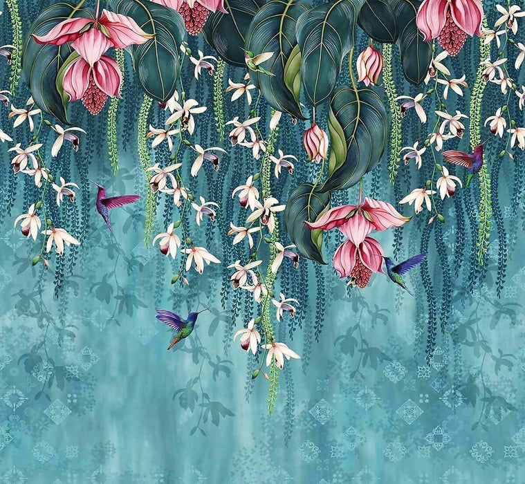 Tropical flower and bird hanging wallpaper mural living room bedroom forest decoration