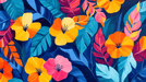 Tropical Flower Wallpaper Mural | Colorful Plants - Carving wallpaper